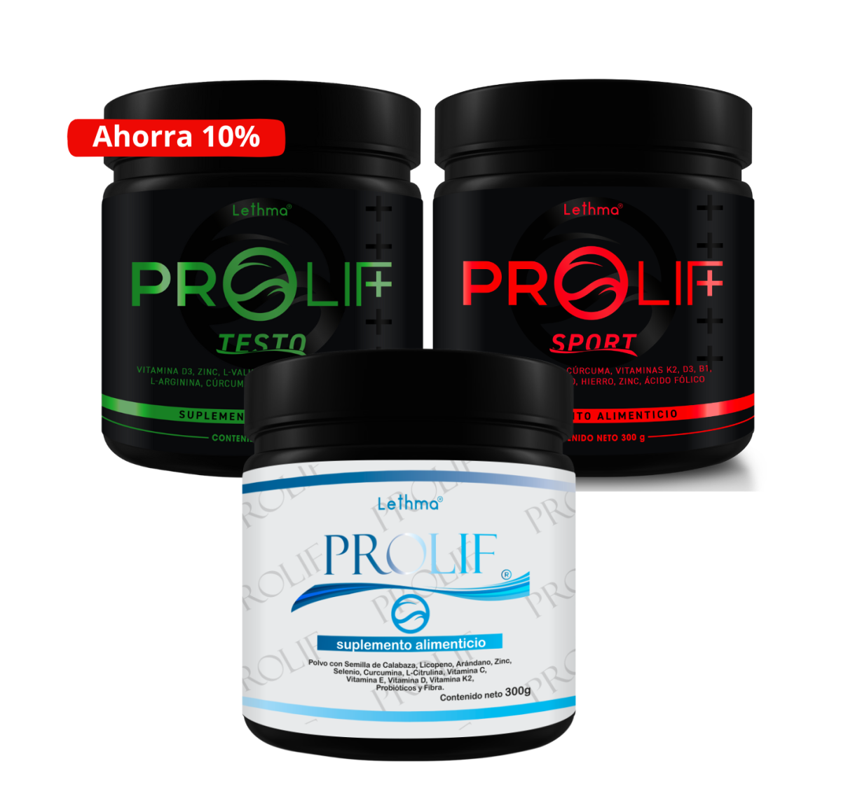 SUPER PACK 3 botes de 300g Prolif Original, Sport y Testo - 180 tomas
